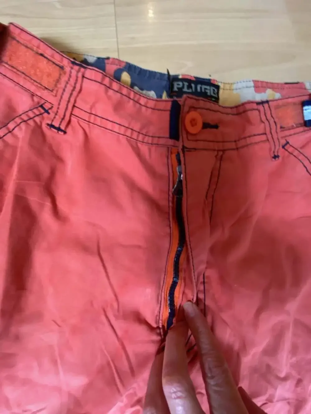 Plugg Men's Vintage Cargo Shorts Orange Utility Multi-Pocket